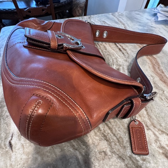 VINTAGE Coach F10192 Legacy Y2K Brown Full Grain Leather Buckle Shoulder Bag - Picture 4 of 16